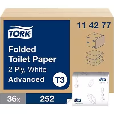 TORK T3 Toalettpapír hajtogatott Folded 2rtg, fehér, 36*252 lap/karton - 114277