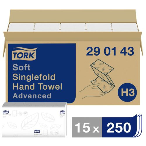 TORK H3 Kéztörlő hajtogatott Advance 2 réteg fehér, 15*250lap/karton 23*22,6 cm - 290143